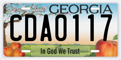 GA license plate CDA0117
