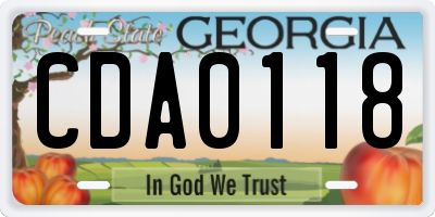 GA license plate CDA0118