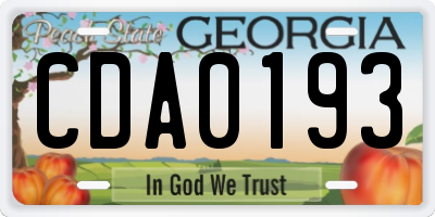 GA license plate CDA0193