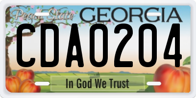 GA license plate CDA0204