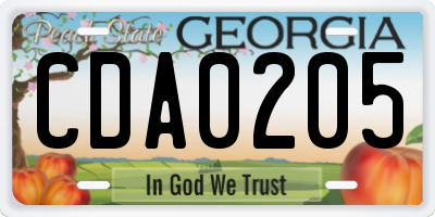 GA license plate CDA0205