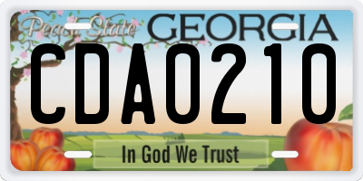 GA license plate CDA0210