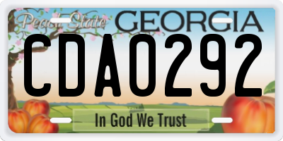 GA license plate CDA0292