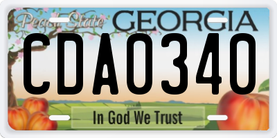 GA license plate CDA0340