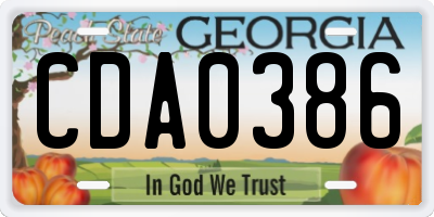 GA license plate CDA0386