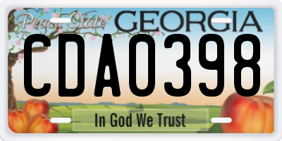 GA license plate CDA0398