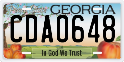 GA license plate CDA0648