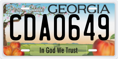 GA license plate CDA0649
