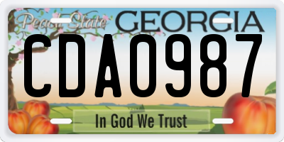 GA license plate CDA0987