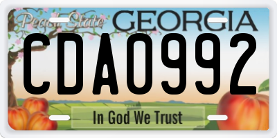 GA license plate CDA0992