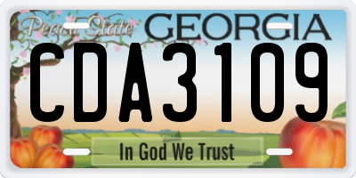 GA license plate CDA3109