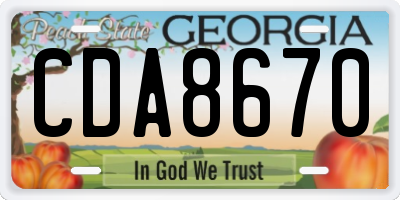 GA license plate CDA8670