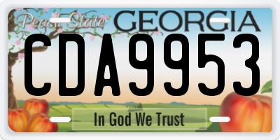 GA license plate CDA9953