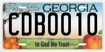 GA license plate CDB0010