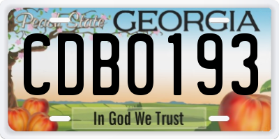 GA license plate CDB0193
