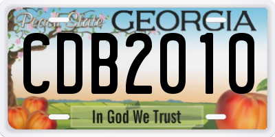 GA license plate CDB2010