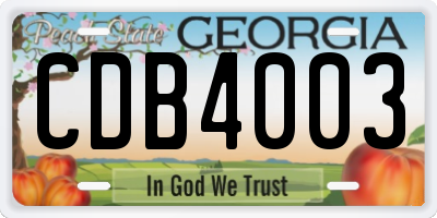 GA license plate CDB4003