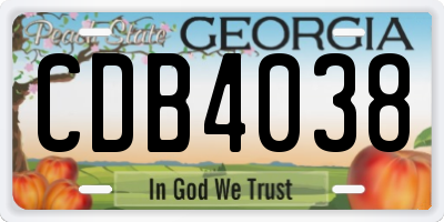 GA license plate CDB4038