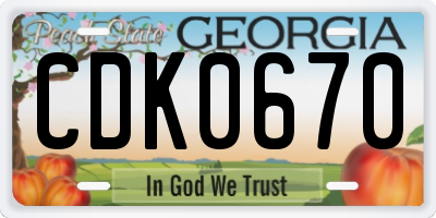 GA license plate CDK0670