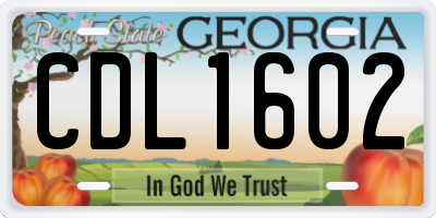 GA license plate CDL1602