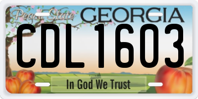 GA license plate CDL1603