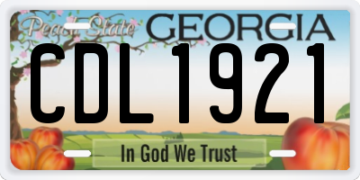 GA license plate CDL1921