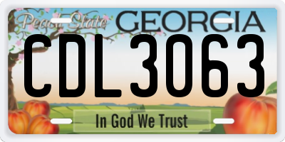 GA license plate CDL3063