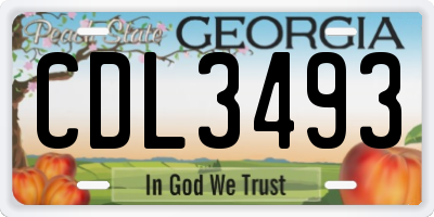 GA license plate CDL3493