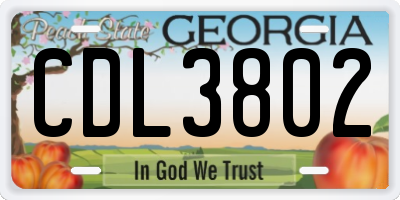 GA license plate CDL3802