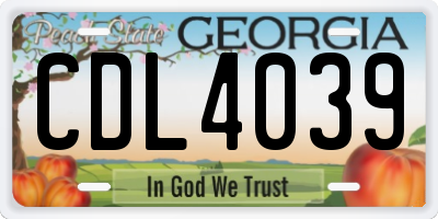 GA license plate CDL4039