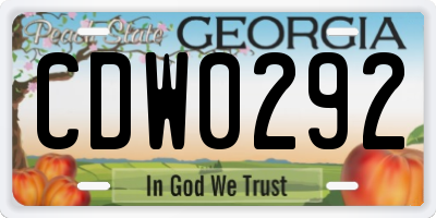 GA license plate CDW0292