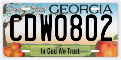 GA license plate CDW0802