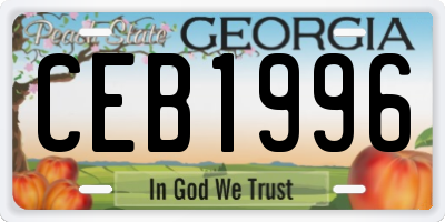 GA license plate CEB1996