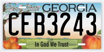 GA license plate CEB3243