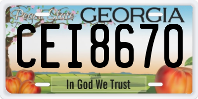 GA license plate CEI8670