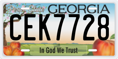 GA license plate CEK7728