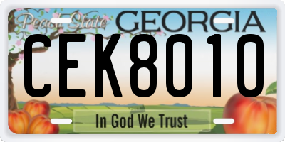 GA license plate CEK8010
