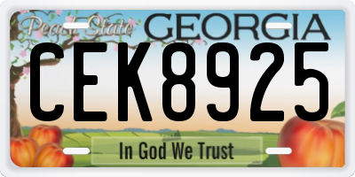 GA license plate CEK8925