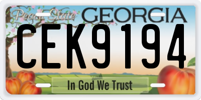 GA license plate CEK9194