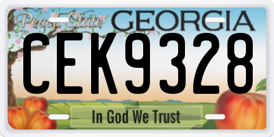 GA license plate CEK9328