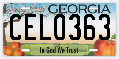 GA license plate CEL0363