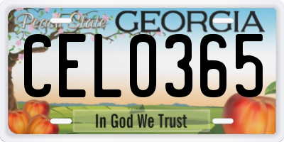 GA license plate CEL0365