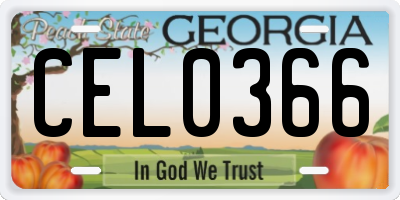 GA license plate CEL0366