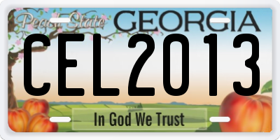 GA license plate CEL2013