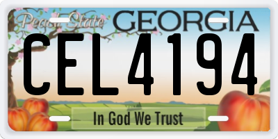 GA license plate CEL4194