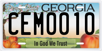 GA license plate CEM0010