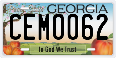 GA license plate CEM0062