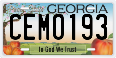 GA license plate CEM0193