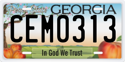 GA license plate CEM0313