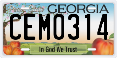 GA license plate CEM0314
